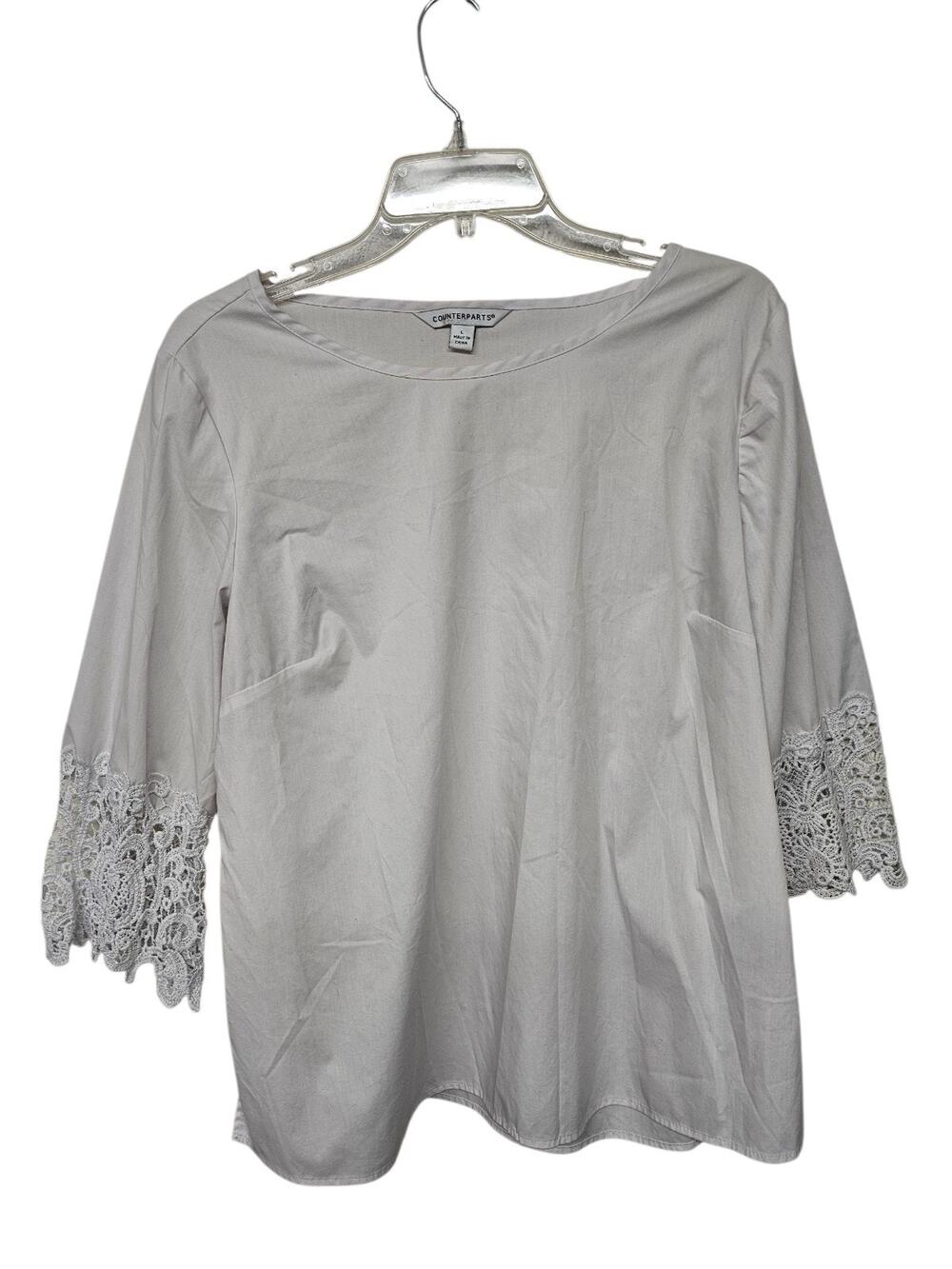 Counterparts White Crochet Sleeve Top Women's Sz Large Clean Girl Minimalist